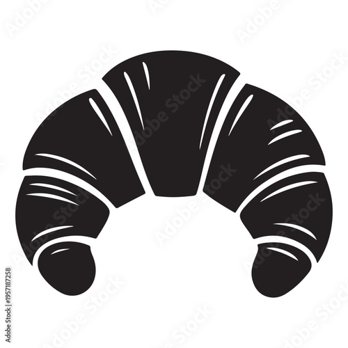 A detailed black silhouette of a freshly baked croissant showcasing its flaky layers silhouette