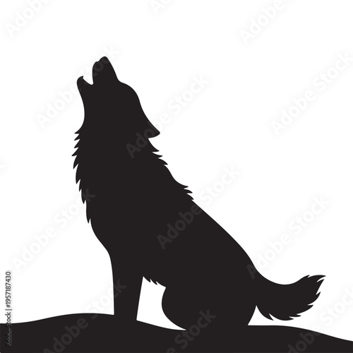 A striking black wolf stands howling on a rocky outcrop a dramatic silhouette