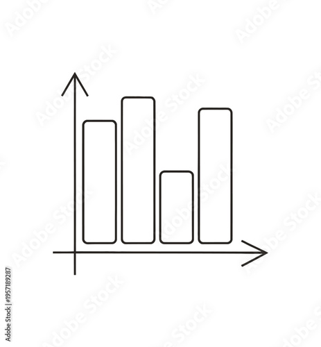 Vector of a bar graph showing vertical bars with varying heights on a graph axis