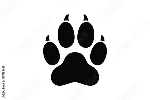 Highly detailed canine paw print illustration with sharp claws isolated design