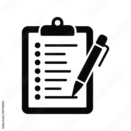 Vector of a clipboard with a checklist and a pen placed on top