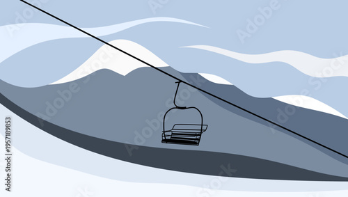 Ski lift in sky, flat color vector illustration