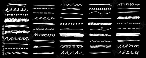 Chalk Scribble Color Pencil Line Set. Chalk Emphasis Brush Pen Underline Kit. Hand Drawn Vector Illustration