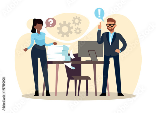 Discrimination based on skin color. Racial or ethnic origin, harassment at work. Business colleagues communication on workplace, office problem vector cartoon isolated teamwork concept