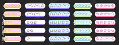 UI Rating Evaluation Stars Vector Set. User Interface Recommendarion Y2k Cute Icons.