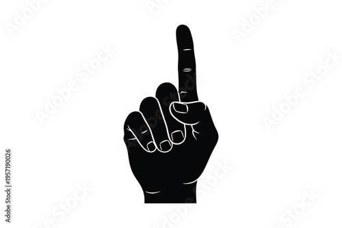 Illustration of a single human hand raised with index finger pointing upwards in emphasis
