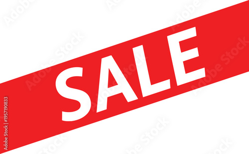 A bold red diagonal banner featuring the word sale in large white capital letters for marketing Vector