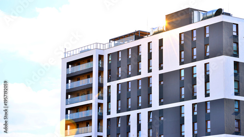 Apartments in residential complex. Housing structure at modern house.  Architecture for property investment. and architecture details. Urban abstract - windows of apartment building.