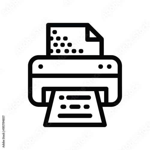 Vector of a modern printer with a printed document emerging from the output tray.
