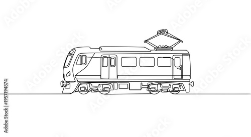 Electric passenger train side view line drawing on white background