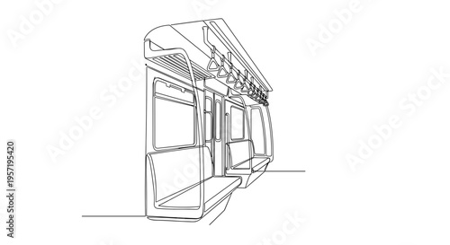 Modern passenger train front cabin line drawing on white background