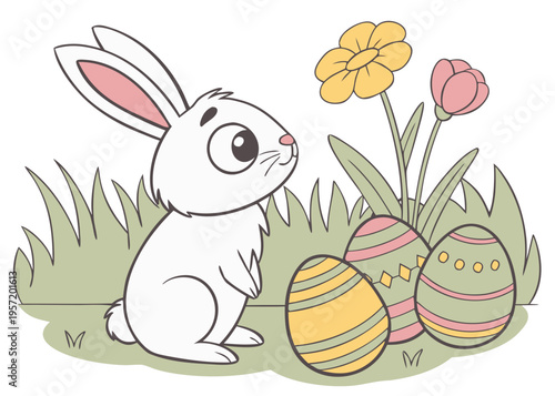 easter bunny with easter eggs vector art clean background