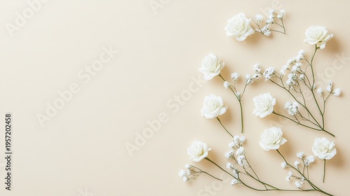 White flowers grace elegant beige background delicate white flowers arranged against calm beige backdrop