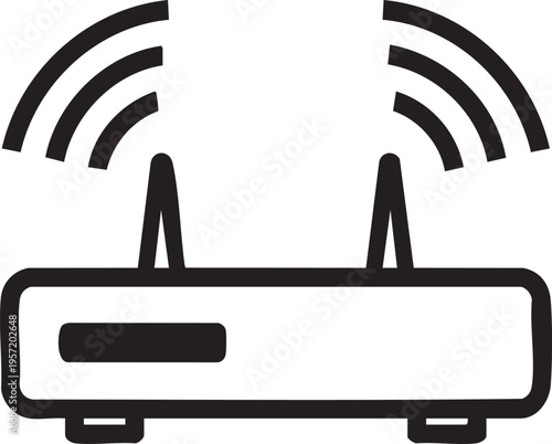 A sleek wireless router emits signals in a modern office setting.