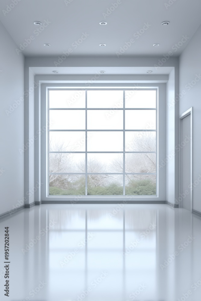Fototapeta premium Minimalist Interior: Empty Room with Large Window and Natural Light, Ideal for Architectural Visualization