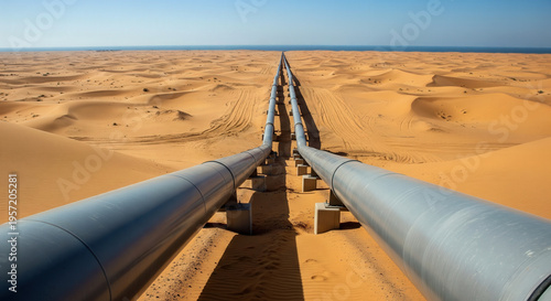 Pipeline crossing vast Abu Dhabi desert, highlighting strategic oil export route bypassing Strait of Hormuz.