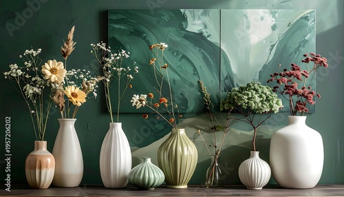 Elegant Assortment of Vases with Floral Arrangements.