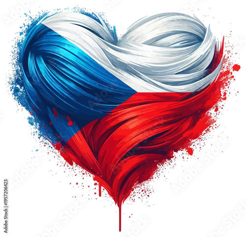 czech republic flag vector brush art illustration in a heart shape