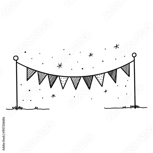 Hand drawn festive bunting garland with stars for celebration decor