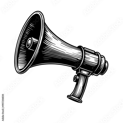 Retro megaphone loudspeaker for announcement and communication concept