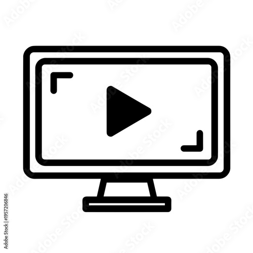 Computer monitor with play button for video streaming concept