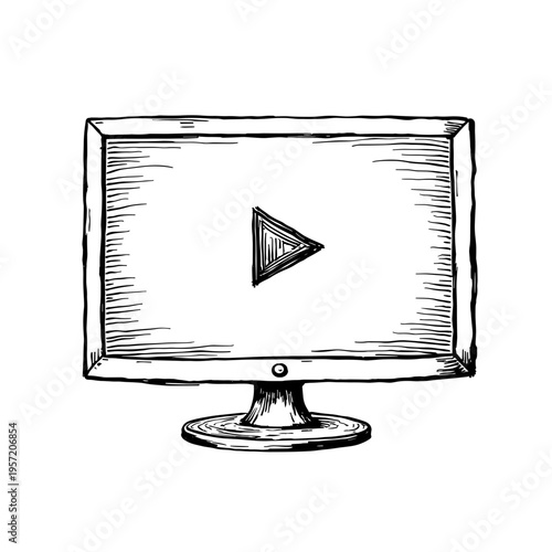 Vintage monitor with play icon for video playback media concept