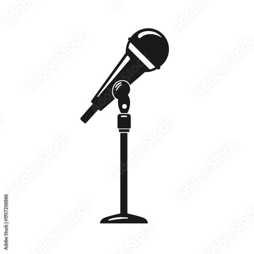 Microphone on stand for audio recording and live performance concept