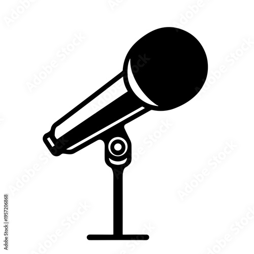 Microphone icon on stand for audio recording and broadcast design