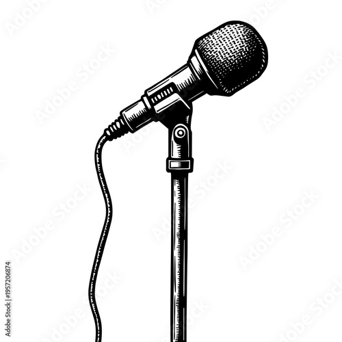 Vintage microphone with cable for audio recording studio concept