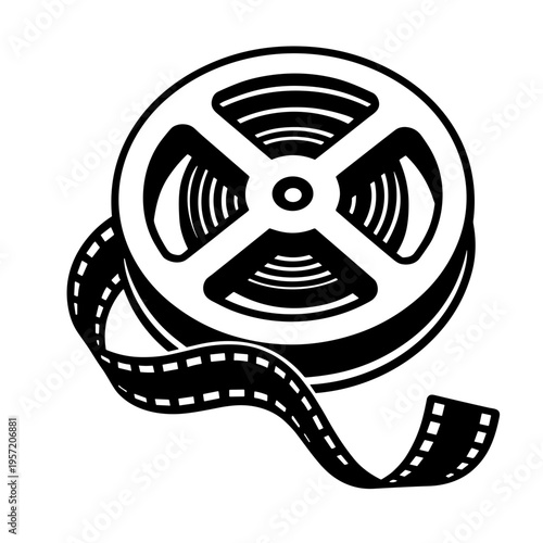 Film reel with tape for cinema projection and movie production