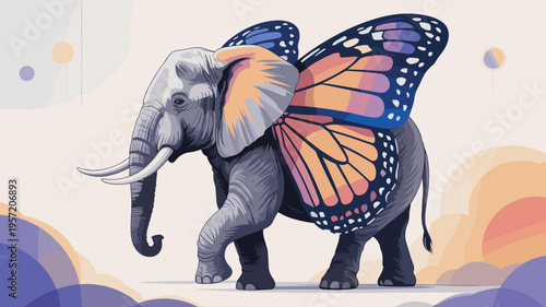 Majestic elephant with monarch butterfly ears – Perfect for imagination-focused education, surrealism blogs, or unique nursery decor.