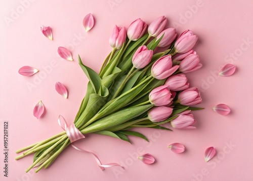 bouquet of pink tulips on white background