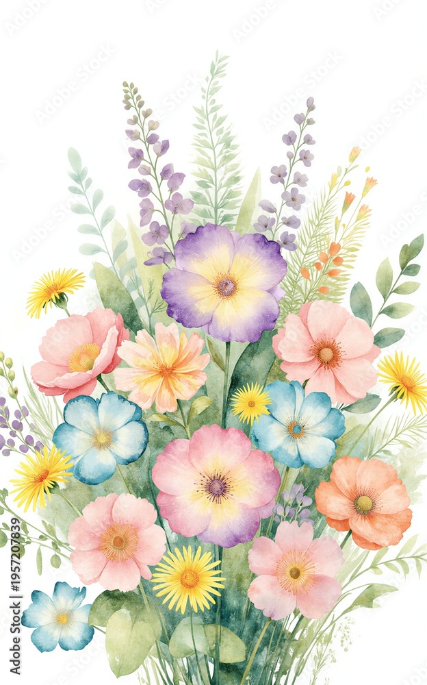Fototapeta premium A vibrant floral arrangement with soft pastel blooms and green