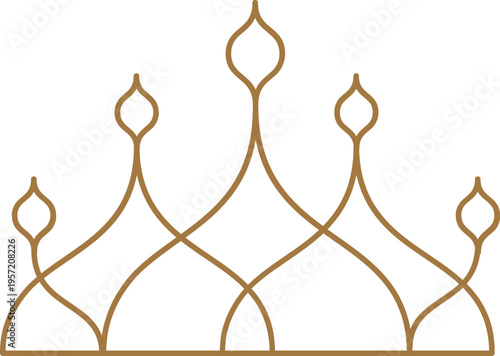 Elegant golden line art crown logo and geometric decorative element. Modern abstract minimalist gold design.