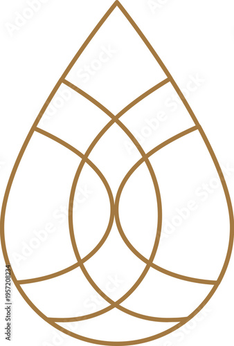 Elegant golden line art drop logo and geometric decorative element. Modern abstract minimalist gold design.