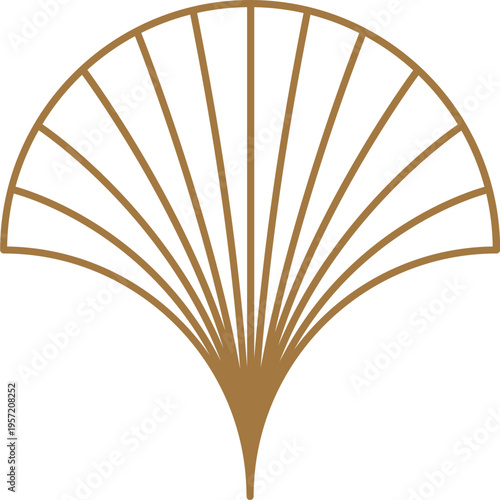 Elegant golden fan leaf line art logo and geometric decorative element. Modern abstract minimalist gold design.