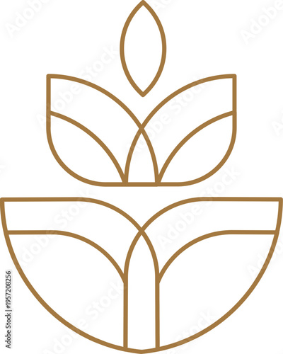 Elegant golden line art crown logo and geometric decorative element. Modern abstract minimalist gold design.