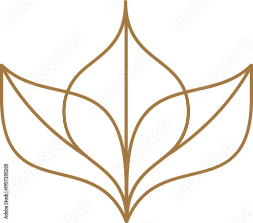 Elegant golden line art flower logo and geometric linear decorative element. Modern abstract minimalist floral design.