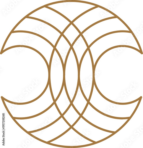 Elegant golden line art logo and geometric decorative element. Modern abstract minimalist gold design.