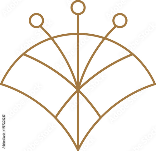 Elegant golden line art flower logo and geometric linear decorative element. Modern abstract minimalist floral design.
