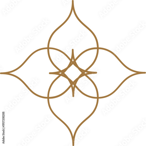 Elegant golden line art flower logo and geometric linear decorative element. Modern abstract minimalist floral design.