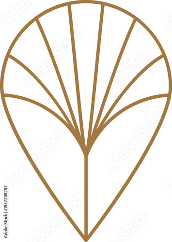 Elegant golden fan leaf line art logo and geometric decorative element. Modern abstract minimalist gold design.