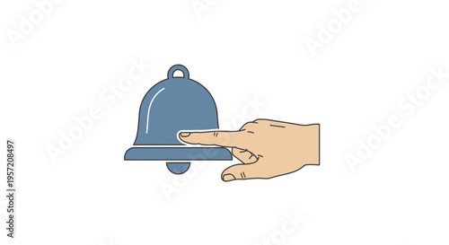 Human Hand Ringing Blue Bell for Notification and Alert