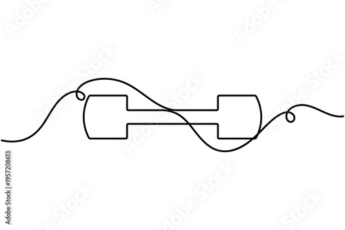 Barbell sign icon continuous one line drawing on white background minimalist physical and bodybuilding training symbol outline vector illustration