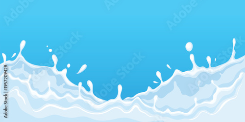 Milk splash background. Creamy liquid splashes texture, cream wave drip flow backdrop white yogurt drop dairy product natural farm fresh drink banner ingenious vector illustration