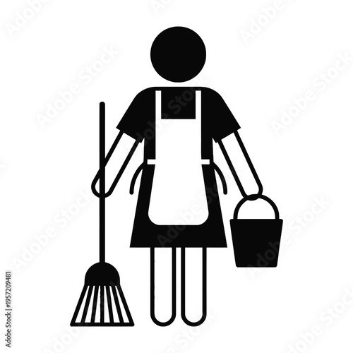 Janitor holding broom and bucket
