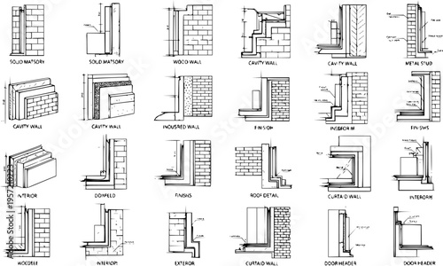Architectural Building Construction Details: Wall Sections, Foundations, Headers, and Joints Diagrams