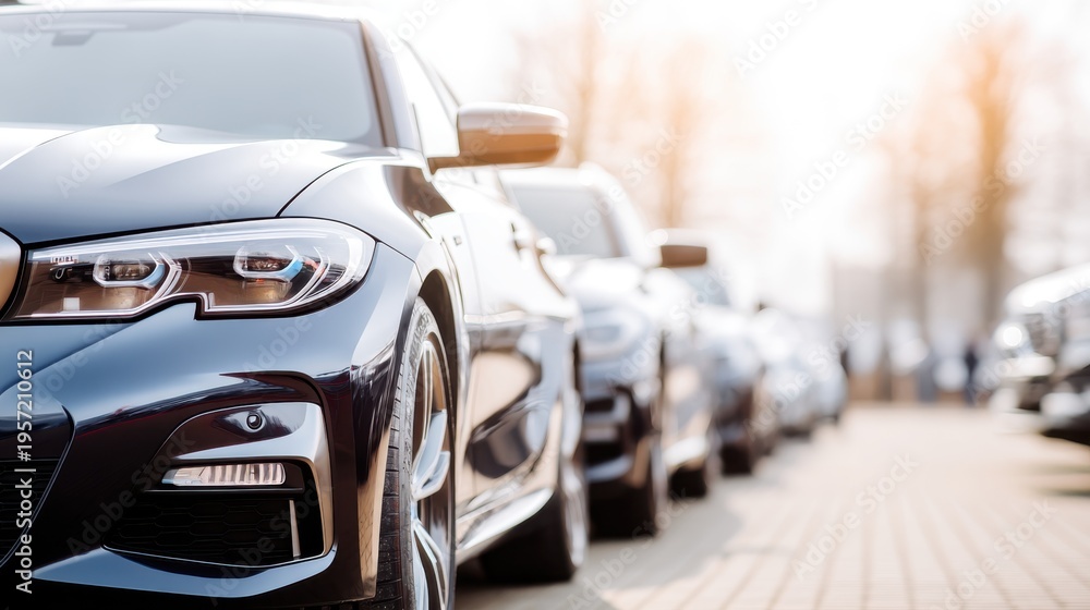 Fototapeta premium Luxury Automobiles in a Row: Dealership Inventory, Car Sales, and Automotive Industry Stock Photography