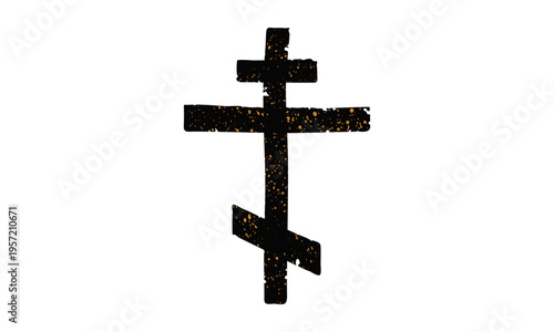 Grungy orthodox three-bar cross, religious silhouette symbol vector illustration.