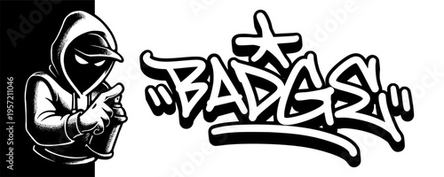 Urban Badge Graffiti Mascot Character with Stylized Tagging for Emblem Design and Identity.